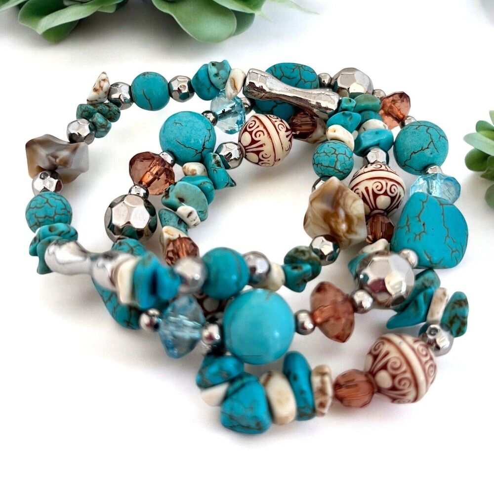 Boutique Stretch Bracelet Set Simulated Turquoise Stones Women's Jewelry 8F